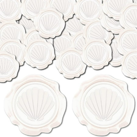 100pcs Sea Shell Wax Seal Stickers White Seashell Adhesive Envelope Sealing Stickers Ocean Vintage Decoration Stickers for Wedding Invitation Envelope Decor Birthday Party Craft Scrapbook DIY DIY