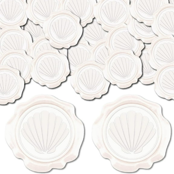 100pcs Sea Shell Wax Seal Stickers White Seashell Adhesive Envelope Sealing Stickers Ocean Vintage Decoration for Wedding Invitation Envelope Decor Birthday Party Craft Scrapbook DIY
