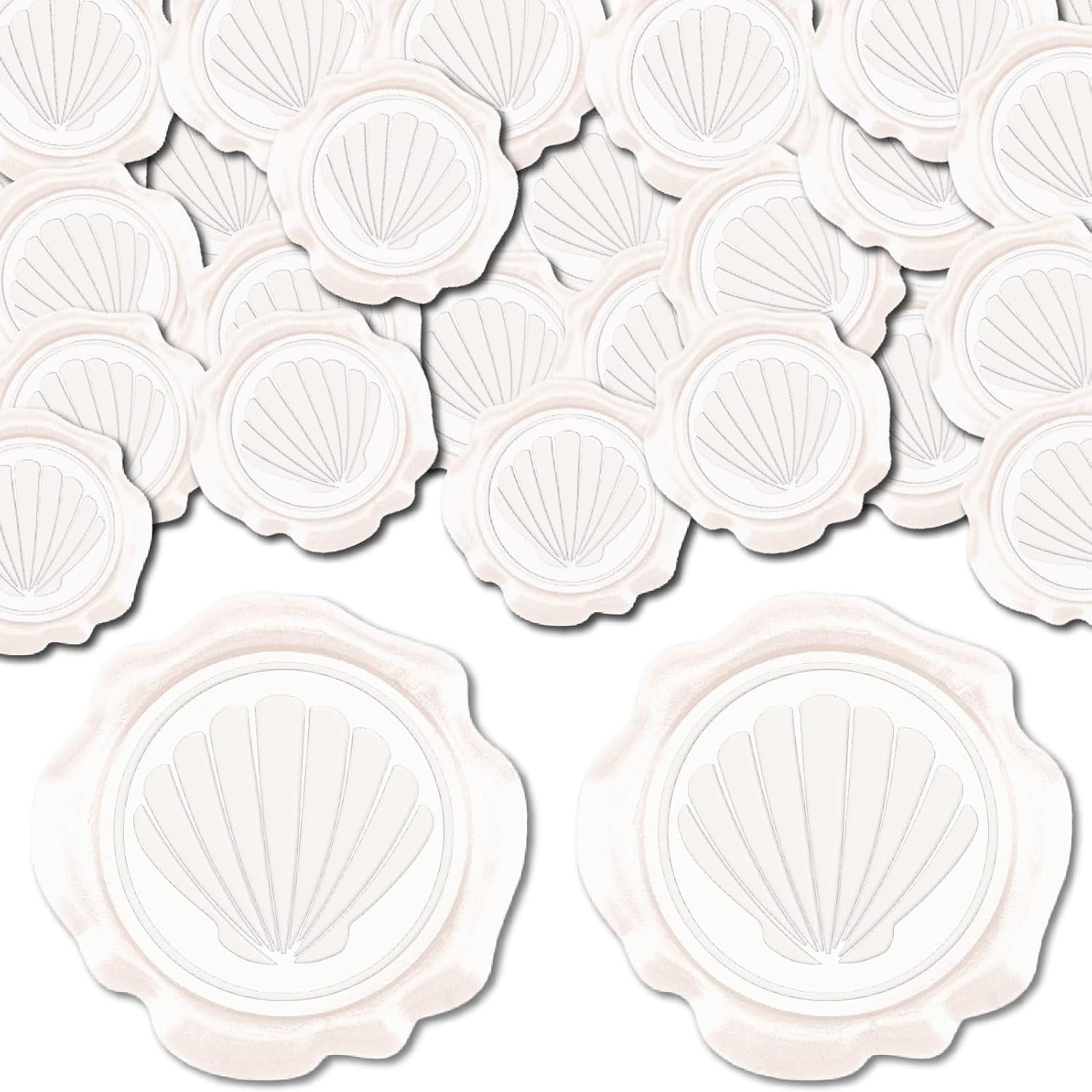 100pcs Sea Shell Wax Seal Stickers White Seashell Adhesive Envelope Sealing Stickers Ocean Vintage Decoration for Wedding Invitation Envelope Decor