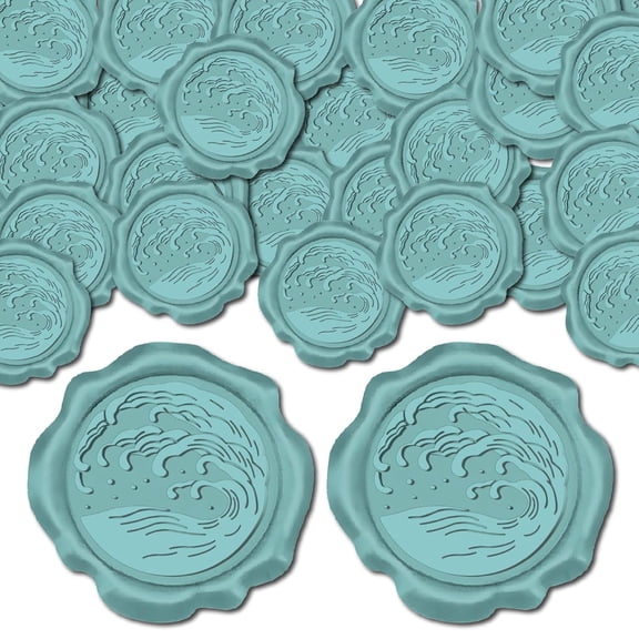 100pcs Sea Wave Wax Seal Stickers Ocean Summer Blue Envelope Sealing Stamp Stickers Decoration Stickers Adhesive Invitation Envelope Decor Birthday Party Craft Scrapbook DIY Mixed ColorDIY