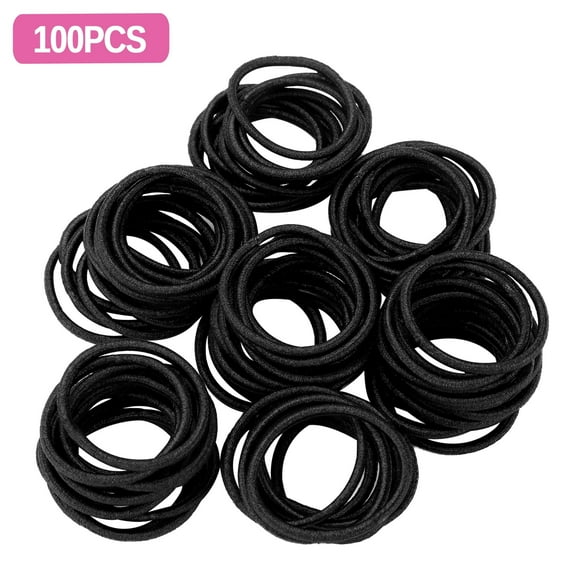 100pcs Seamless Rubber Hair Ties - 1'' Black Elastic Hair Bands for Girls, Mini Soft Ponytail Holders