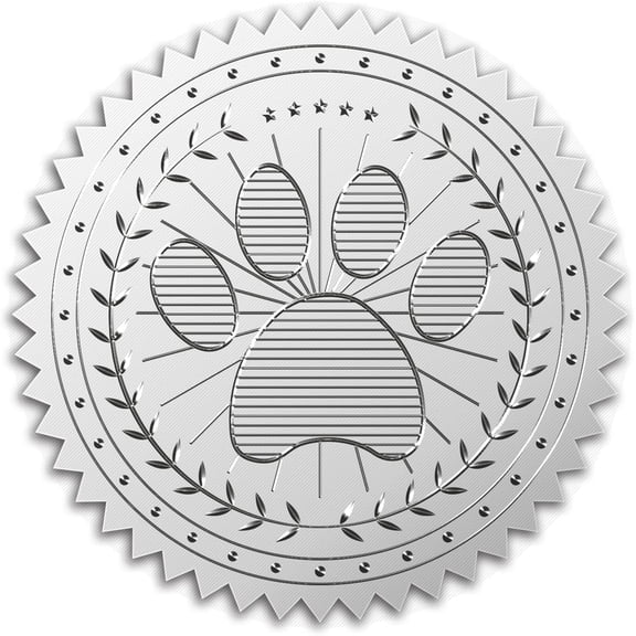 100pcs Self Adhesive Silver Foil Embossed Stickers Medal Decoration Sticker Paw Print Pattern Stickers Certification Graduation Corporate Notary Seals Envelope