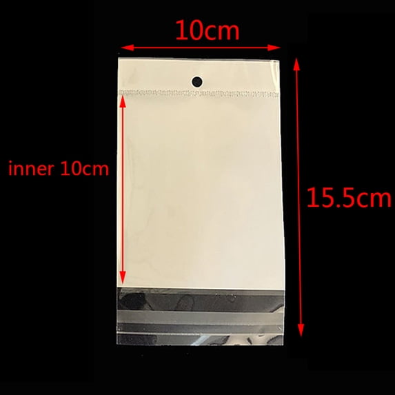 100pcs Self Sealing Plastic OPP Bags Hanging Self Adhesive White Pouches for Wedding Party Jewelry Packaging Retail Display Bag 10x15.5cm