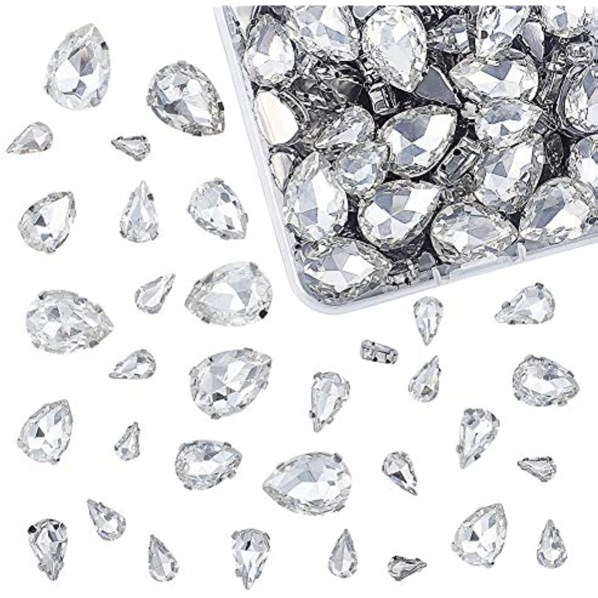 100pcs Sew On Rhinestones Teardrop Sewing Clear Glass with Platinum