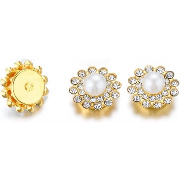 100pcs Sewing Buttons Resin Rhinestone with Plastic Imitation Pearl Beads Faceted Flower Golden Garment Accessories 14mm