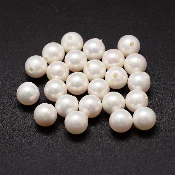 100pcs Shell Pearl Beads Round Grade A Half Drilled White 8mm Hole: 1mm