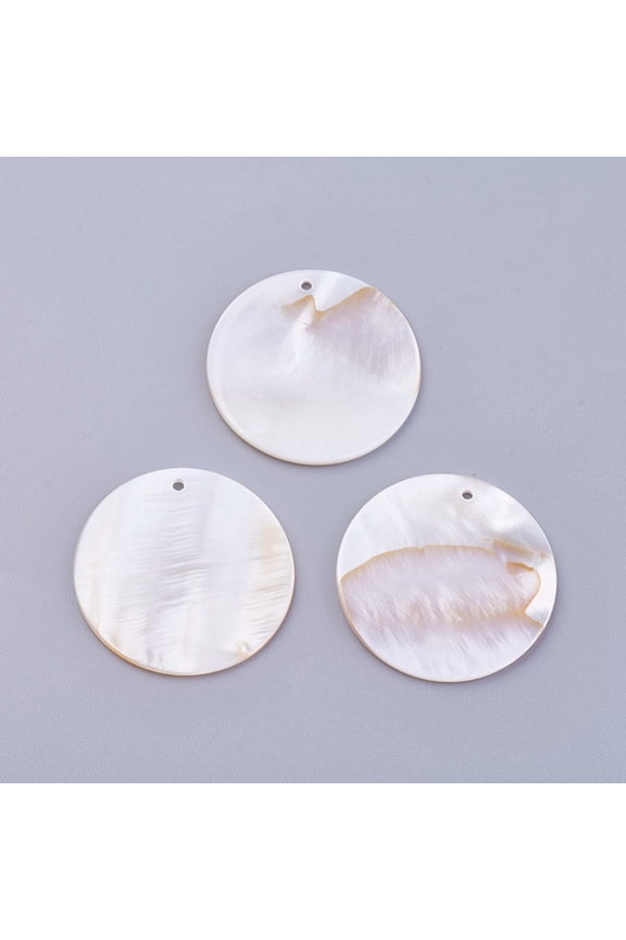 100pcs Shell Pendants Undyed Flat Round 30x1~2mm Hole: 1.4mm