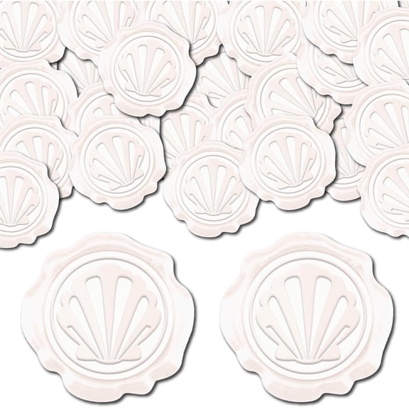 100pcs Shell Wax Seal Stickers Pearly White Decoration Adhesive Envelope Sealing for Wedding Invitation Decor Birthday Party Scrapbook DIY Snow