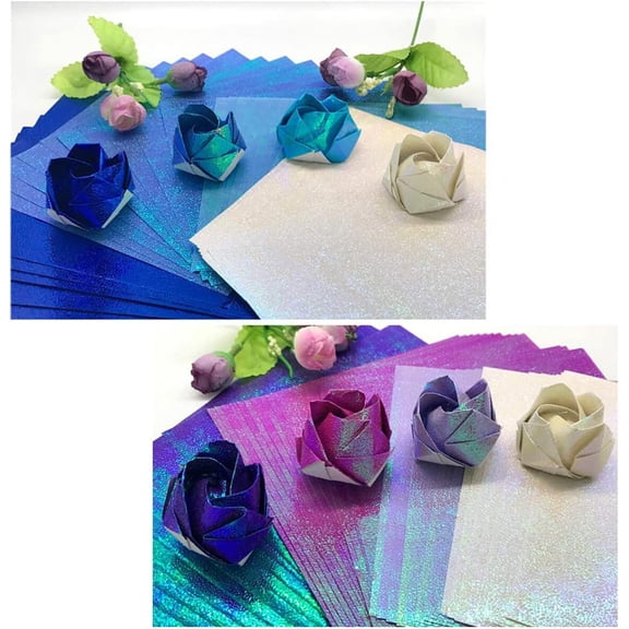 100pcs Shiny Origami Paper Iridescent Square Folding Decoration for Crafts Projects (15cm, 10 Colors)