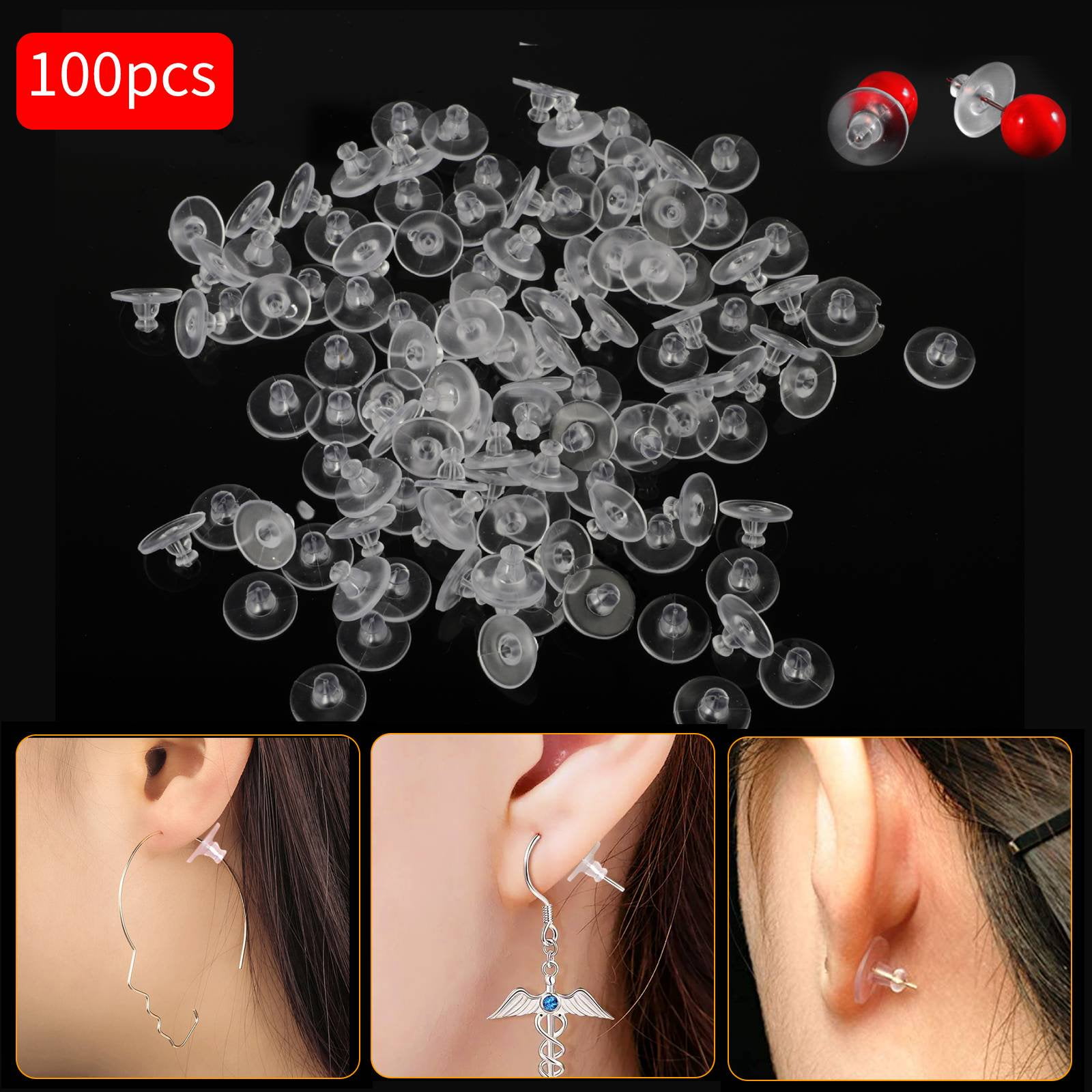 100pcs Silicone Earring Backs, EEEkit Soft Clear Earring Backings, Rubber  Ear Safety Back Pads Bullet Clutch Stopper Replacement, Hypoallergenic Earring  Backs for Fish Hook Earring Studs Hoops 