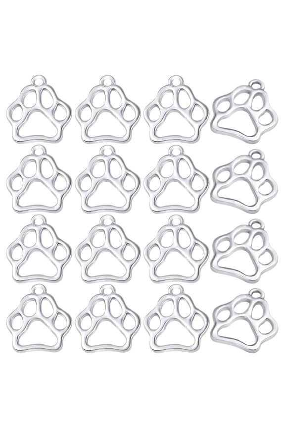 100pcs Silver Dog Paw Print Charms, Zinc Alloy Animal Cat Bear Footprint Pendants, Lovely Bear Charms Jewelry Making Accessories for DIY Crafts Bracelets Necklaces