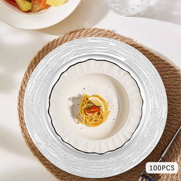 100pcs Silver PP 33cm Antique Embossed Dinner Plate Wear-Resistant Stackable Western Dessert Plate Decorative Plate