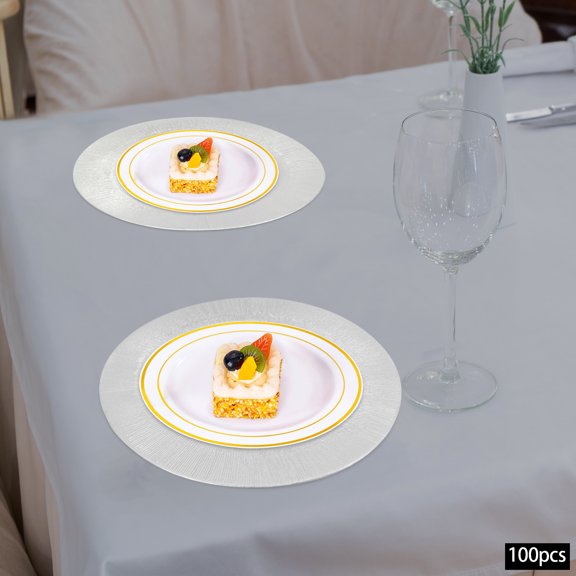 100pcs Silver PP 33cm Western Dim Sum Plate Scratch-Resistant And Fall-Resistant Stackable Bottom Plate Commercial Plate