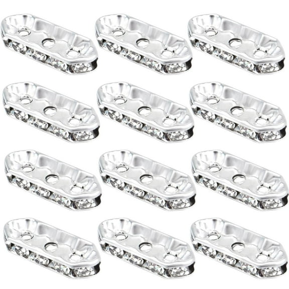 100pcs Silver Rhinestone Spacer Bars 3 Holes Crystal Spacer Beads Connector Loose Beads for DIY Multi Strand Bracelet Jewelry Making, 17.5x7mm