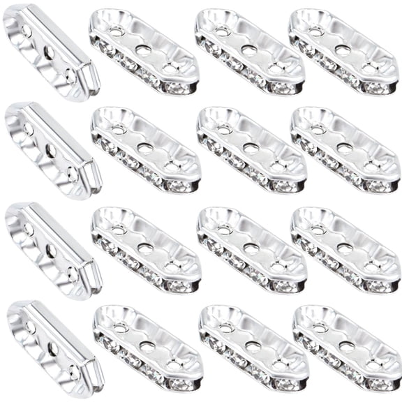 100pcs Silver Rhinestone Spacer Bars 3 Holes Crystal Spacer Beads for DIY Multi Strand Bracelet Jewelry Making, 17.5x7mm