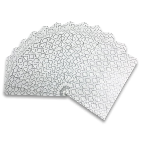 100pcs Silver Trellis Flat Paper Gift Bags 5" x 7" for Merchandise, Party Favors, Small Gifts