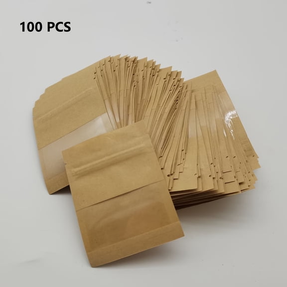 100pcs Small Resealable Coin Envelope Bags with Clear Window Brown Kraft Self Seal Package for Coin Storage Party Favors Mimi Sample Bags