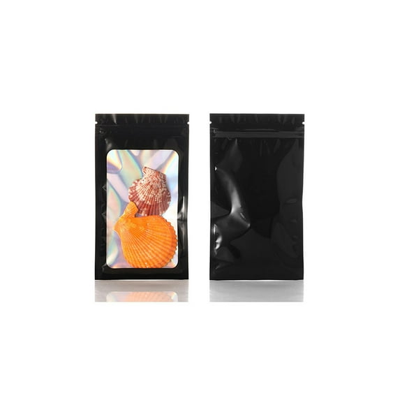 100pcs Smell Proof Mylar Bags Resealable Odor Proof Bags Holographic Packaging Pouch Bag Food Jewelry Laser Zip Lock Bag (Black,100pcs Without logo,6x10cm)