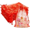 thumbnail image 1 of 100pcs Snowflake Organza Bags Christmas 4x6 inch, Red Drawstring Mesh Gift Pouches for Jewelry Candy Party Favor, 1 of 5