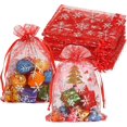 thumbnail image 1 of 100pcs Snowflake Organza Bags Christmas 4x6 inch, Red Drawstring Mesh Gift Pouches for Jewelry Candy Party Favor, 1 of 7