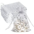 thumbnail image 1 of 100pcs Snowflake Organza Bags Christmas 4x6 inch, White Drawstring Mesh Gift Pouches for Jewelry Candy Party Favor, 1 of 8
