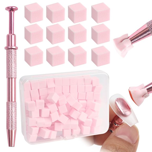 100pcs Soft Nail Sponges for Ombre, Pink Nail Art Sponges with 1pcs Grabbing Pen, Ombre Nail Sponge for Nails, DIY Nail Design Accessories for Salon & Home Use (Pink kits)