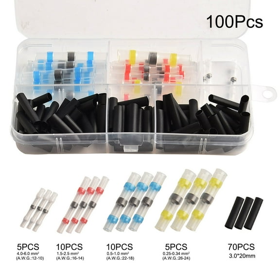 100pcs Solder Seal Heat Shrink Sleeve Wire Butt Terminals Connectors Waterproof Electrical Equipment Supplies