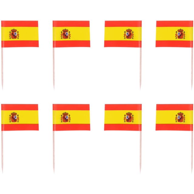 100pcs Spain Flag Spanish Cupcake Toppers Picks Wooden Mini Stick