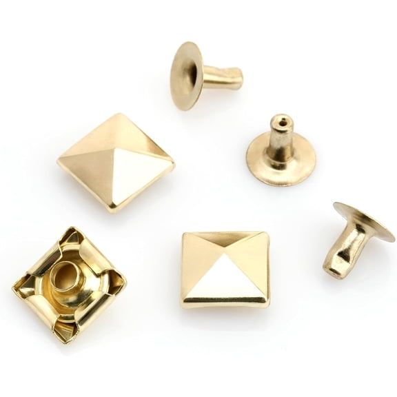 CRAFTME STUDIO 10 mm Spike Rivet Pyramid Rapid Rivet Studs for Leathercraft and Decoration, 100 PCS (Gold)