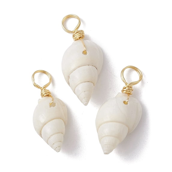 100pcs Spiral Shell Pendants with Real 18K Gold Plated Copper Wire Loops Shell Charms White 22~25x8~10x7~9mm Hole: 3.8~4mm