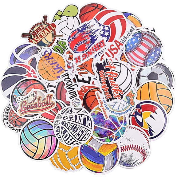 100pcs Sports Balls Stickers Basketball Football Baseball Volleyball Soccer Rugby Stickers Waterproof Self-Adhesive Sticker for Sunday Game Day Sports Supplies Ball Themed Party Decorations