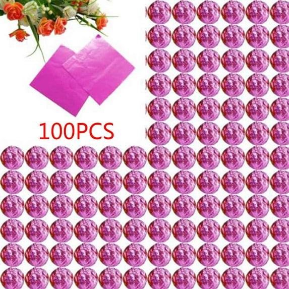 100pcs Square Aluminum Foil Wrappers Colorful Package for Sweets Candy Chocolate Lollipops pink