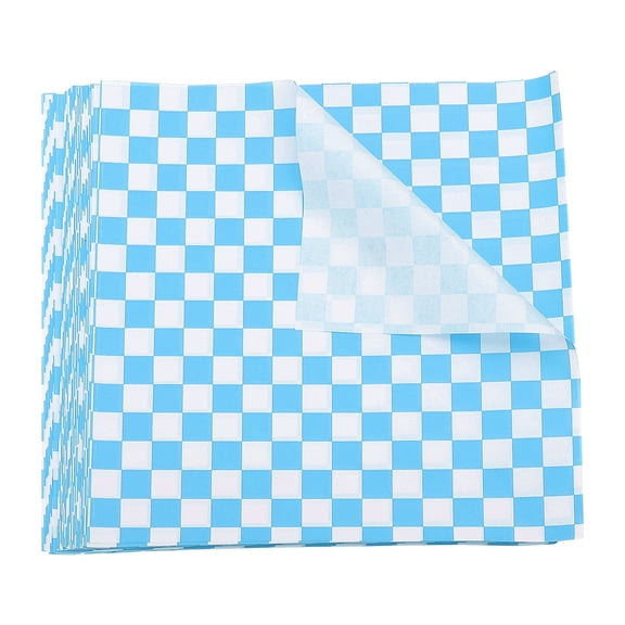100pcs Square Checkered Pattern Wax Paper Sheets 7" x 7", Blue