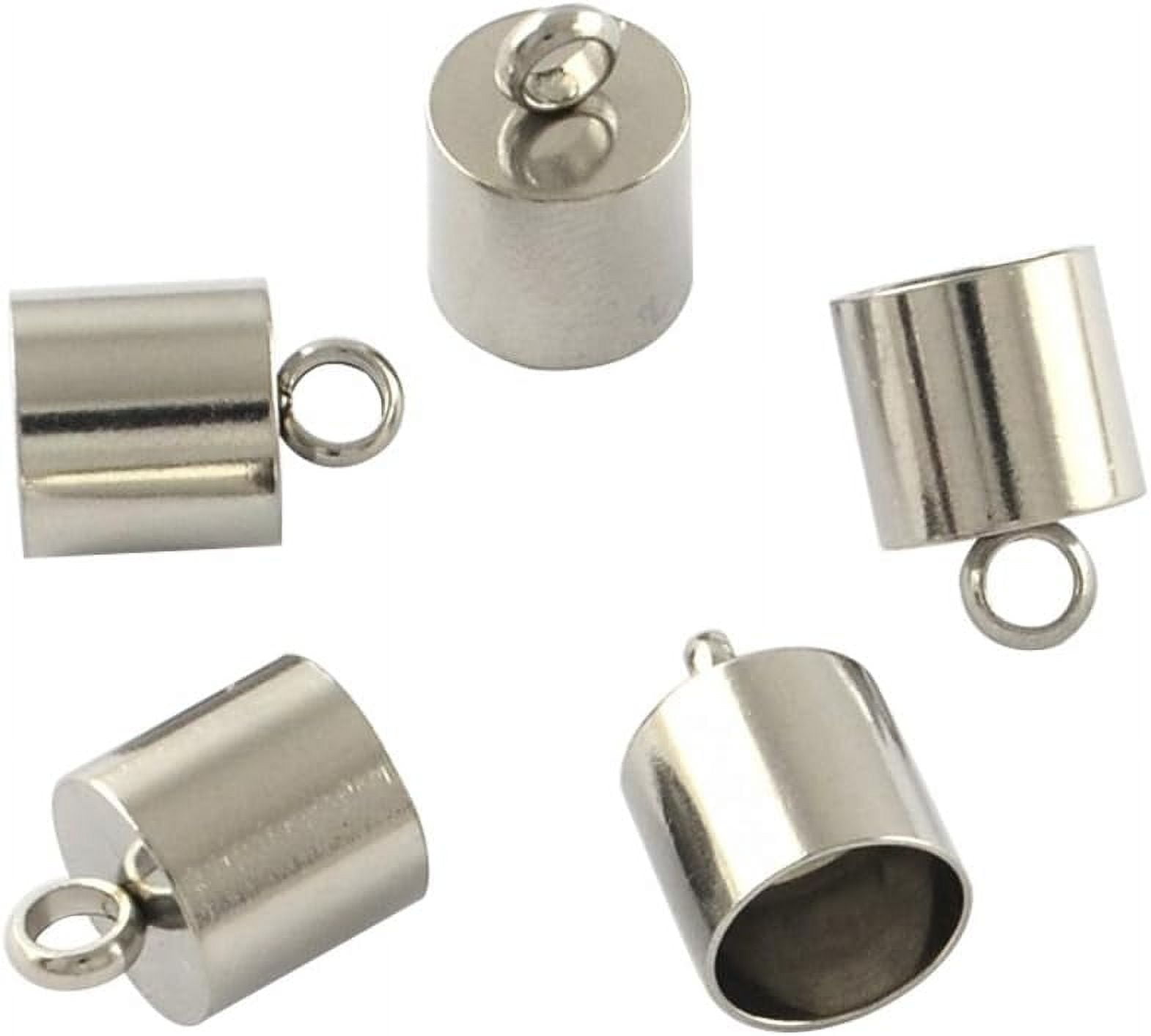 100pcs Stainless Steel Cord Ends Leather End Caps Leather Cord Terminators with Loop (15x10mm Hole: 3mm)