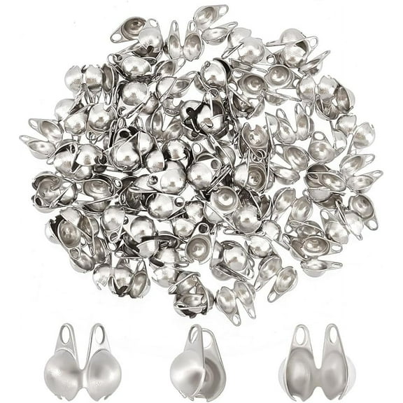 100pcs Stainless Steel Cord Ends Open Clamshell Crimp Bead Tips Knot Covers End Caps Jewelry Findings for Bracelet Necklace Making DIY