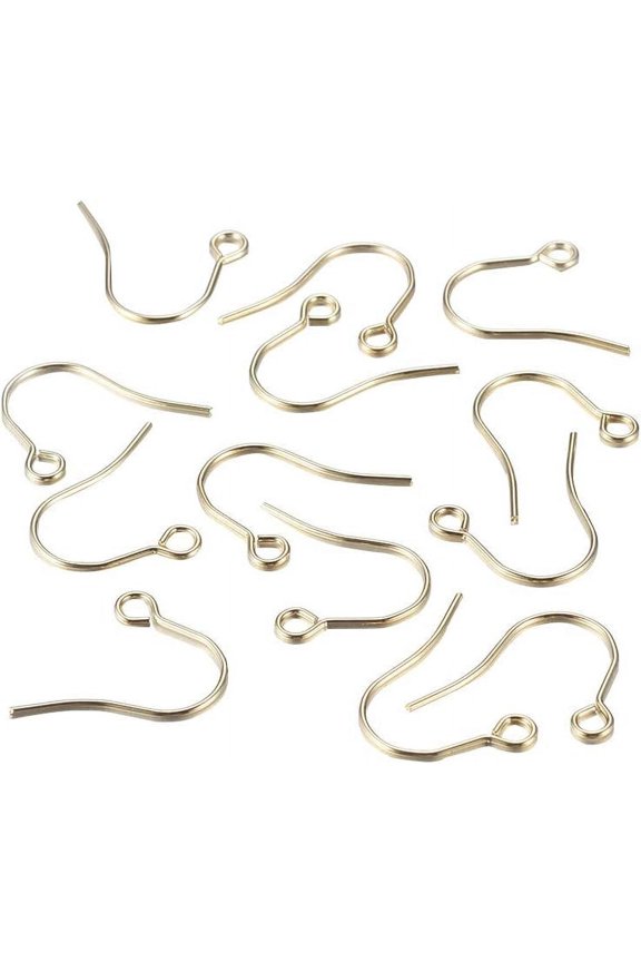 100pcs Stainless Steel Earring Hooks with Loop Real 18k Gold Plated Ear Wires 18x15mm Pin: 0.7mm