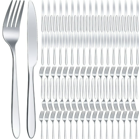 100pcs Stainless Steel Forks Dinnerware Set, Dinner Forks and Dinner Knives Flatware Set Tableware Cutlery Set for Butter Kitchen Restaurant Hotel Home, Dishwasher Safe