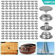 100pcs Stainless Steel Snap Fastener, DISEN 15mm Heavy Duty Snap Button Press Stud Cap for Marine Boat Canvas Jackets Bags Leather Craft Sewing, Silver
