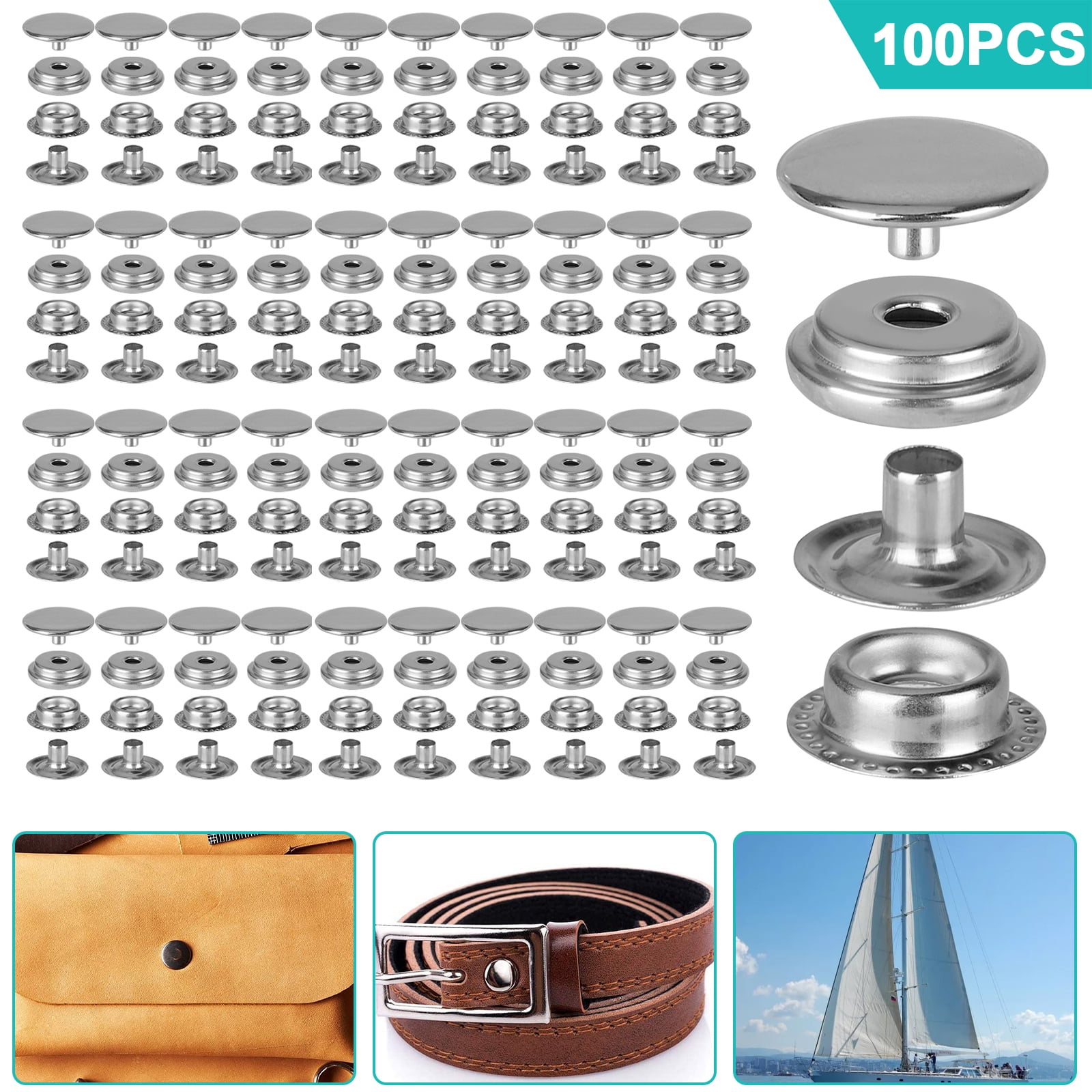 Boat Female Button Snaps  3/8 Inch Plated Steel (Set of 50)