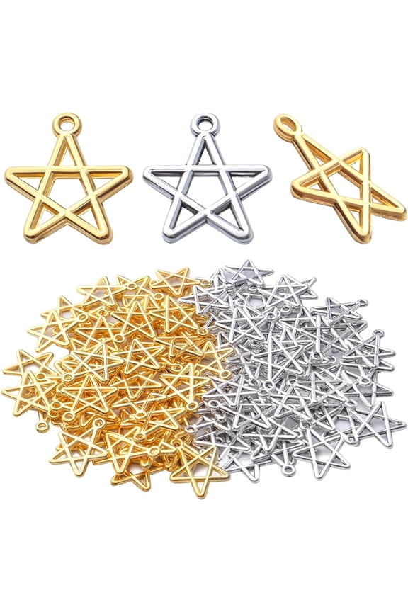 100pcs Star Pentagram Charms Pendant Alloy Pentacle Charm Celestial Charms for DIY Bracelets Necklace Jewelry Making Craft Supplies