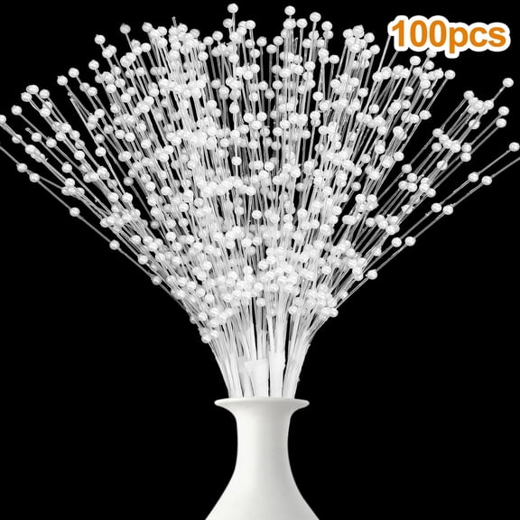 100pcs String Pearl Sticks Pearls for Wedding Decor, 4mm Pearls String Beaded, Bouquet Spray Filler, Floral Arrangements Picks for Bridal Flower Bouquet