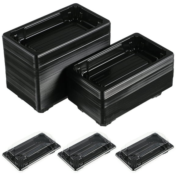100pcs Sushi Trays with Lids Take Out Sushi Containers Sushi Packing Boxes Fruit Cake Carry Out Containers Take Out Boxes Black