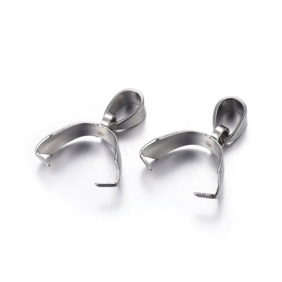 100pcs Tarnish Resistant 201 Stainless Steel Pinch Bails Stainless Steel color 12.5x13.5x5mm Hole: 5x3.5mm Pin: 0.5mm