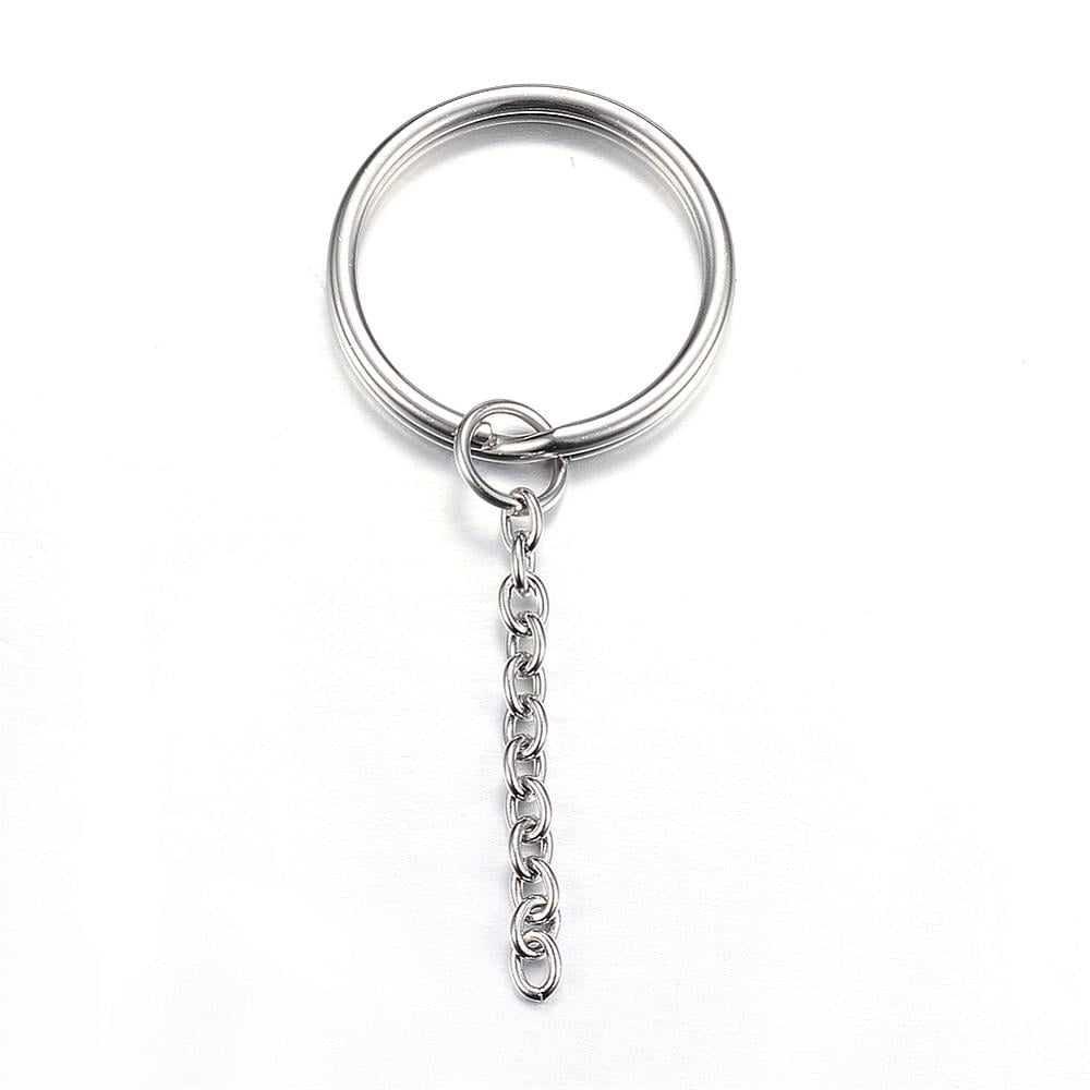 100pcs Tarnish Resistant 304 Stainless Steel Split Key Rings Keychain Clasp Findings Stainless Steel color 73mm