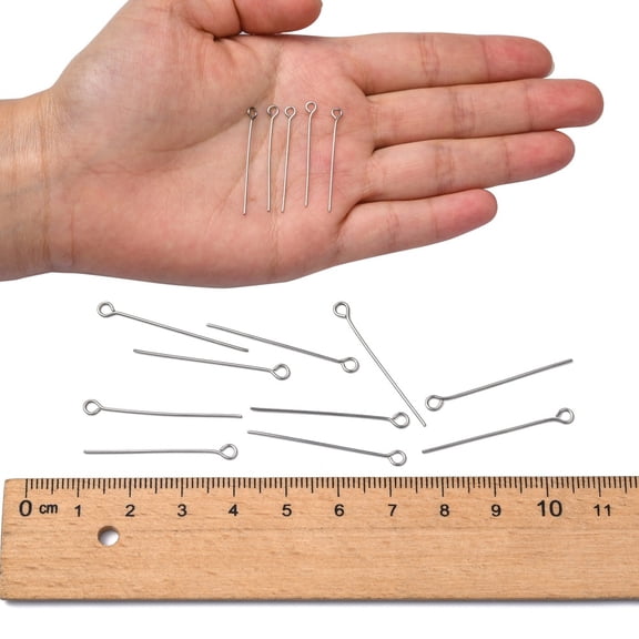 100pcs Tarnish Resistant 30MM Stainless Steel Eye Pins Metal Jewelry Fittings 30mm Pin: 0.6mm Hole: 2mm