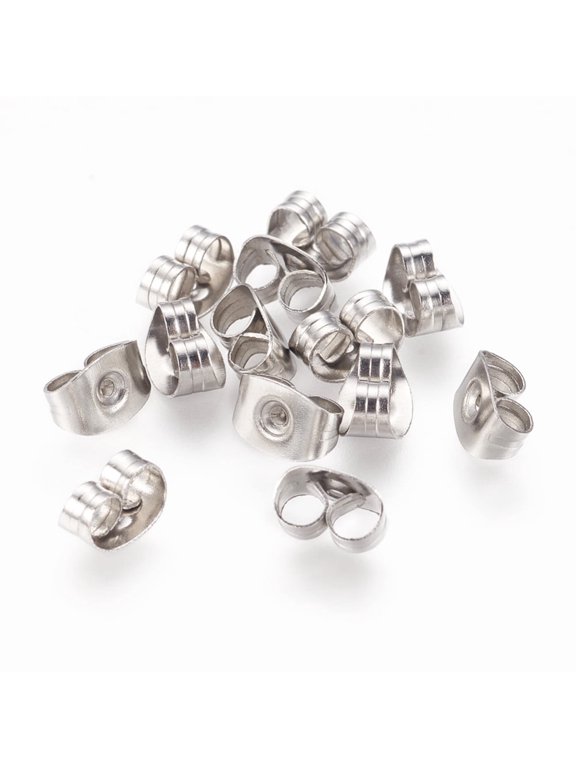 100pcs Resistant 316 Surgical Stainless Steel Ear Nuts Friction Earring Backs for Stud Earrings Stainless Steel color 4.5x6.5x3.2mm Hole: 0.7mm