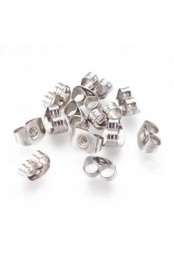 100pcs Resistant 316 Surgical Stainless Steel Ear Nuts Friction Earring Backs for Stud Earrings Stainless Steel color 4.5x6.5x3.2mm Hole: 0.7mm