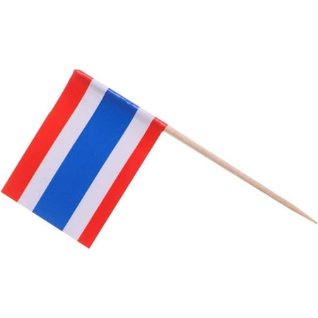 100pcs Thailand Flag Thai Cupcake Toppers Picks Wooden Mini Stick Toothpick Flags Cocktail Picks Desert Fruit Picks for World Country Sports Party