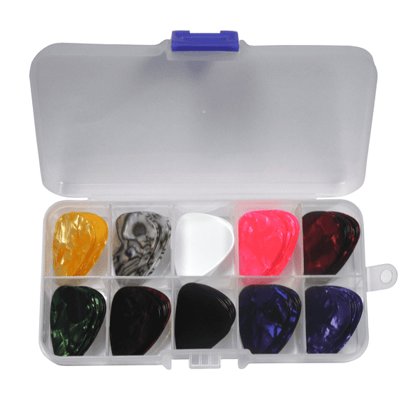 100pcs Thin 0.46mm Celluloid Guitar Picks Plectrums Mixed Colors With Box