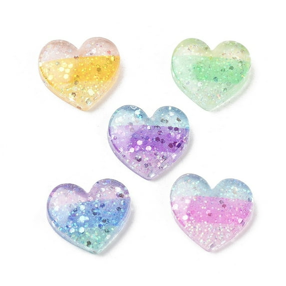 100pcs Three color Transparent Resin Decoden Cabochons Heart with Paillettes Mixed color 16x17x4mm